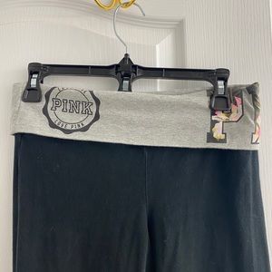 PINK fold over waist flare yoga pants